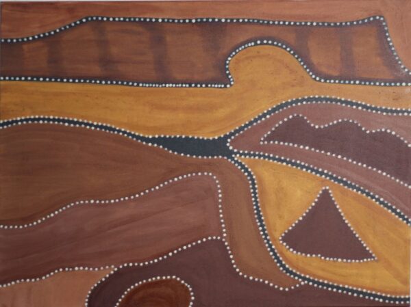 <br>WAC064/20 - CHARLENE CARRINGTON</br><br>- 90 x 120 cm/ochre, charcoal, galyuwin and synthetic binder on canvas</br>