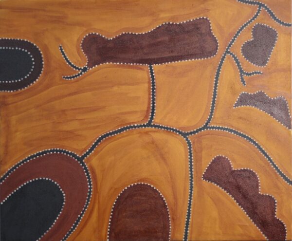 <br>WAC068/20 - CHARLENE CARRINGTON</br><br>- 100 x 120 cm/ochre, charcoal, galyuwin and synthetic binder on canvas</br>